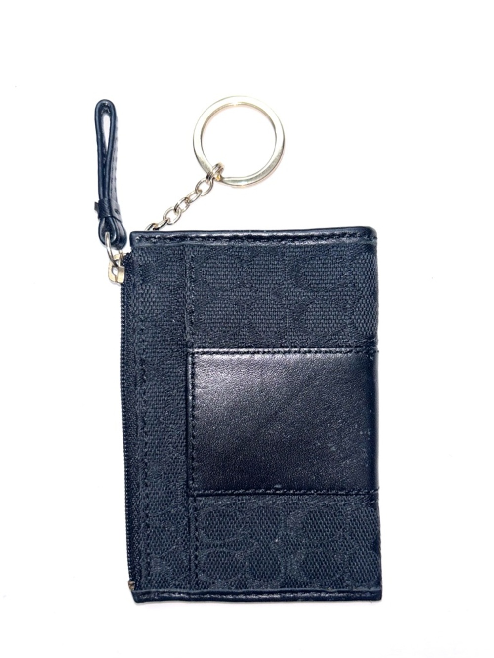 Coach Mini Signature Skinny Coin Purse Keychain Wallet ID Case Black Leather - Picture 5 of 5